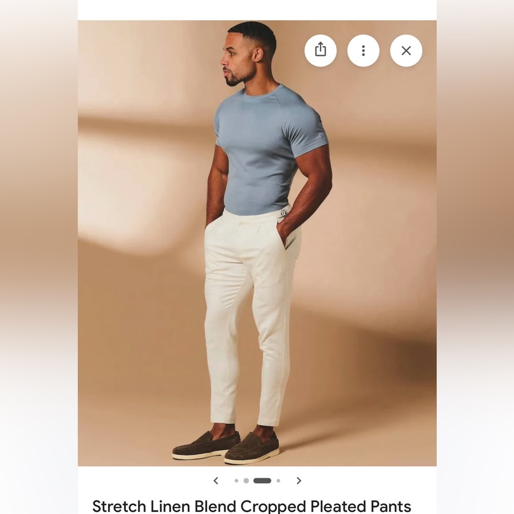 Men's Cropped Stretch Linen-Blend Pants in Cream tailed athlete nwt 32x34